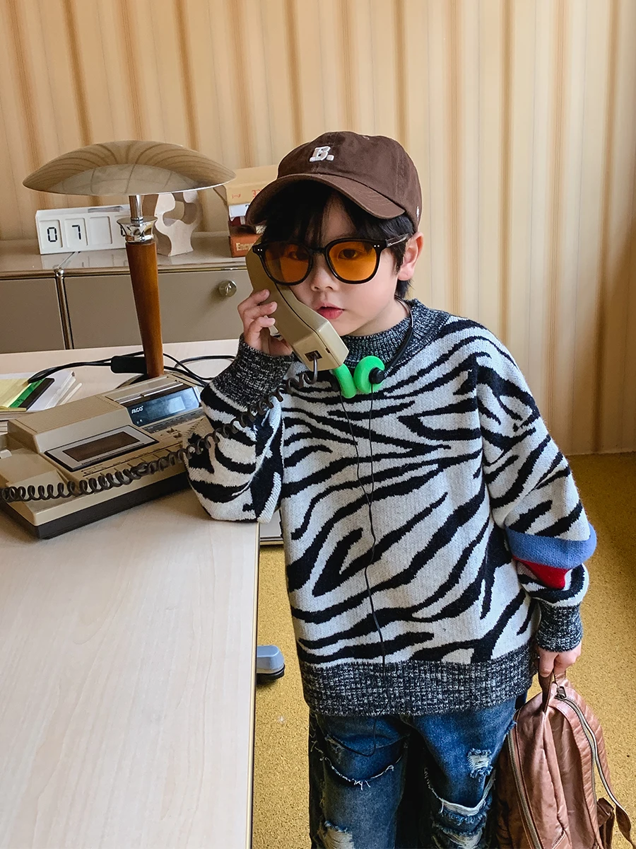 

Children's Clothing Boys' Sweater Winter 2022 New Children Knitted Top Western Style Children's Thermal Base Sweater Fashion