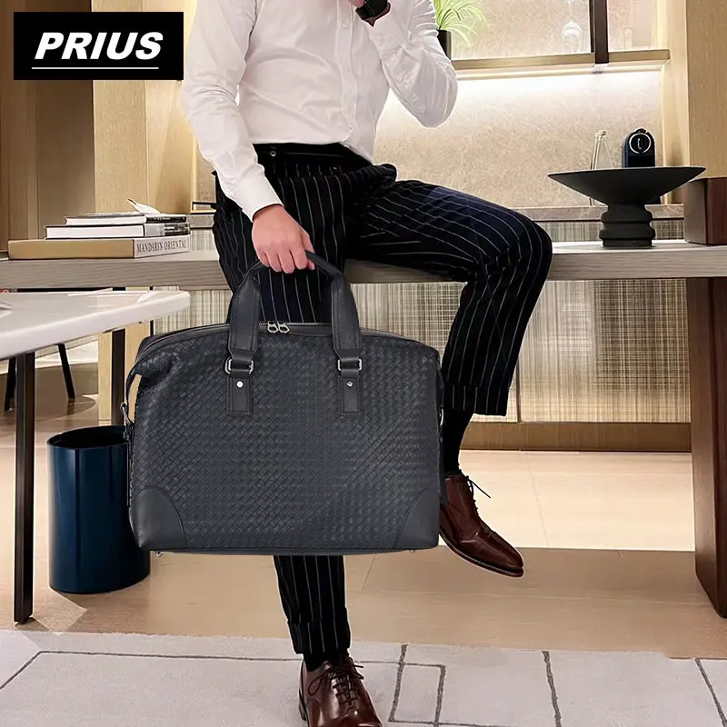 Leather fashion woven travel bag for men's shoulder bag for luxury business men's cross bag handbag for large capacity handbag