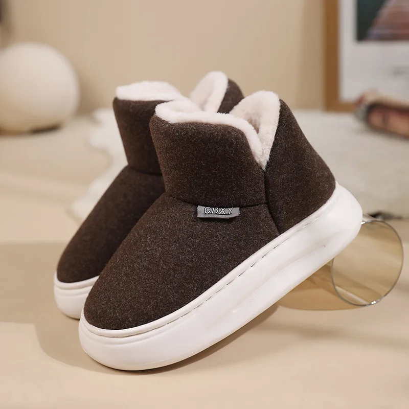 Women Solid Color Cotton Slippers Waterproof Outdoor Indoor Unisex Family Fluffy Booties Couple Winter Plush Warm Cotton Slipper