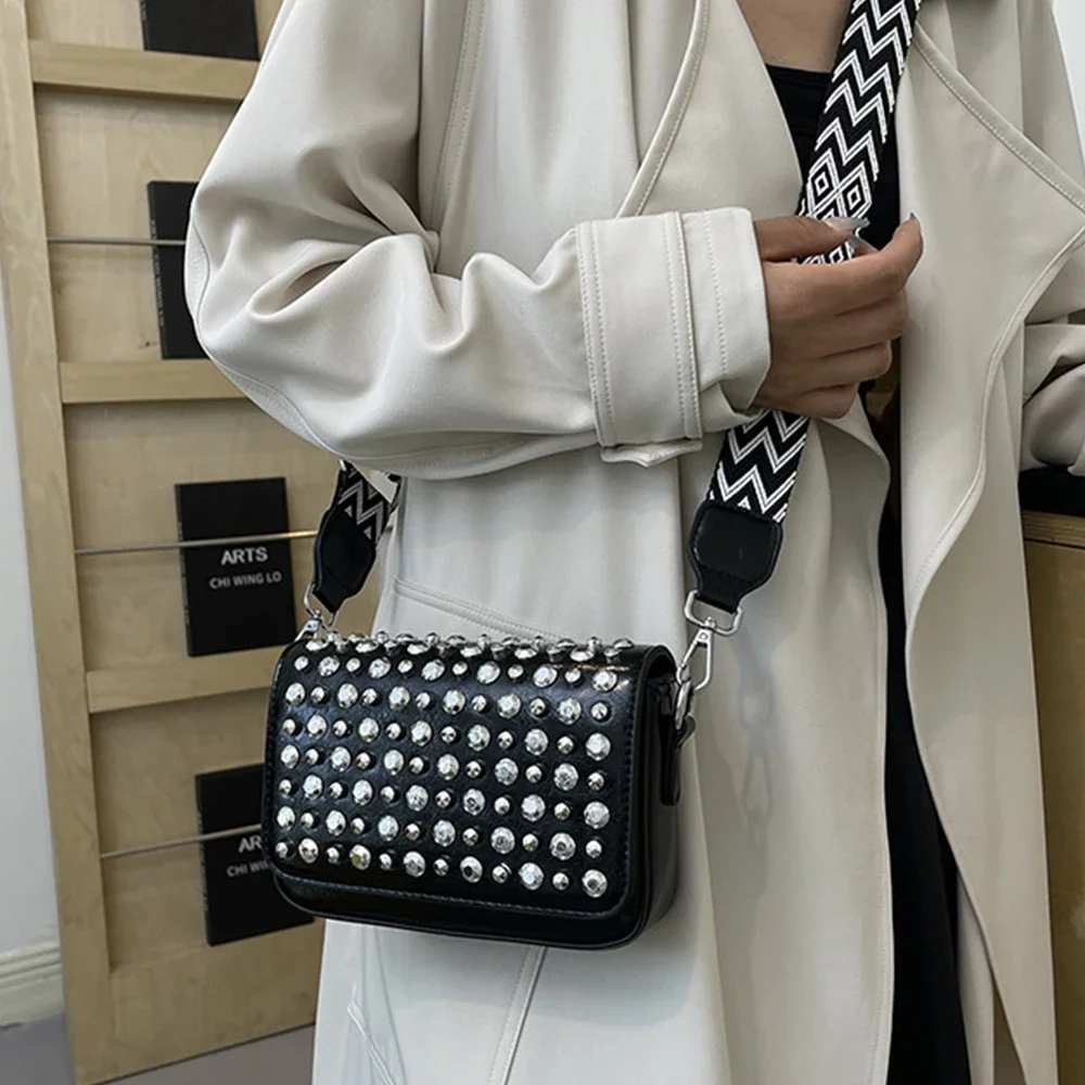 Модная женская сумка через плечо с заклепками и канцелярской кнопкой сумки для