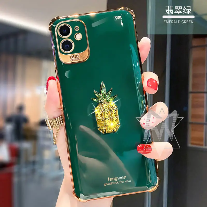 

Роскошный силиконовый мягкий чехол со стразами и ананасом для iPhone 12promax 11pro 11Max XS Max XR X 8Plus 12Mini SE 2020, задняя крышка
