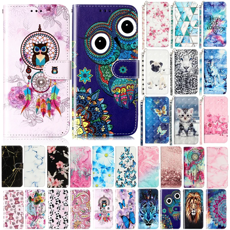 

A96 Case for Capa Oppo A96 Case Painted Owl Cover on Oppo A 96 A76 A36 A74 5G A93 5G Leather Luxury Magnetic Stand Wallet Case