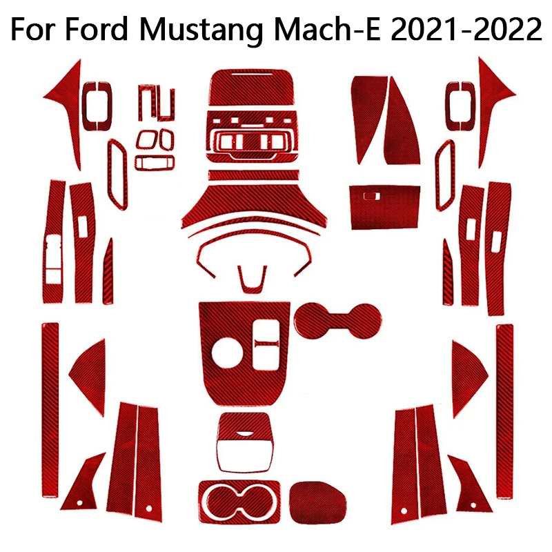 Фото Для Ford Mustang Mach-E Mach E 2021 2022, красные наклейки из углеродного волокна, накладка, декоративная полоса для салона автомобиля, аксессуары №1