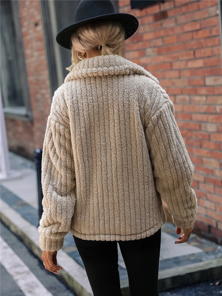 Women's Autumn and Winter Double-sided Velvet Long Sleeved Lapel Breasted Solid Color Medium Long Plush Comfortable Casual Coat