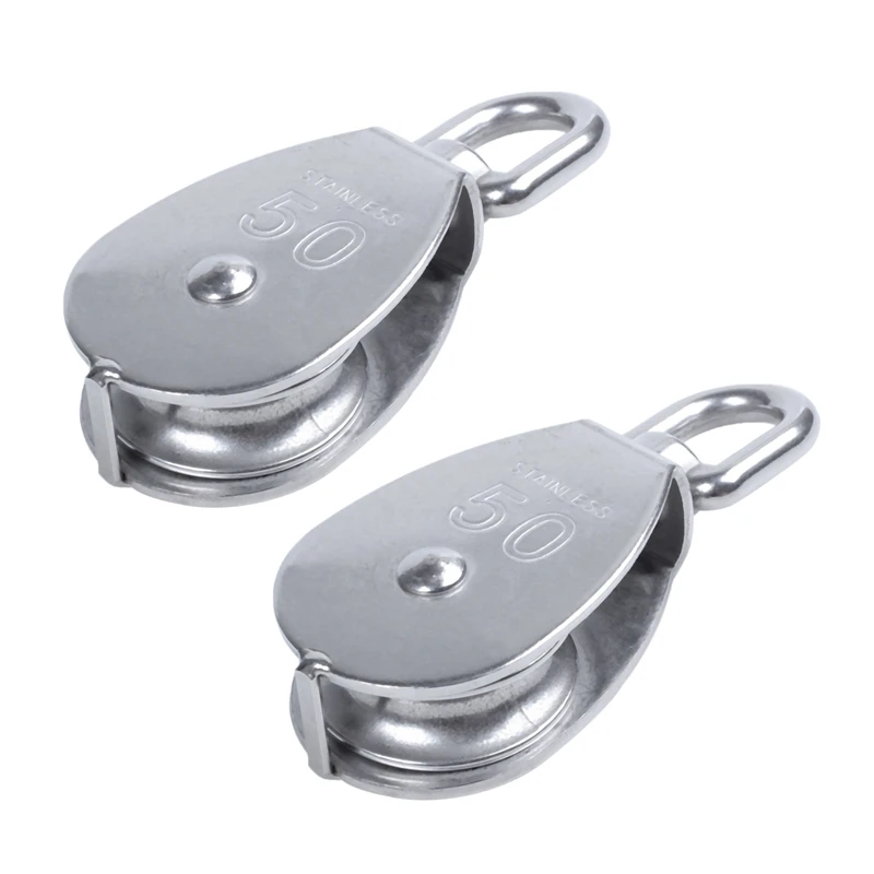 

3X M50 Stainless Steel Single Wheel Swivel Pulley Block 400Kg (Silver)