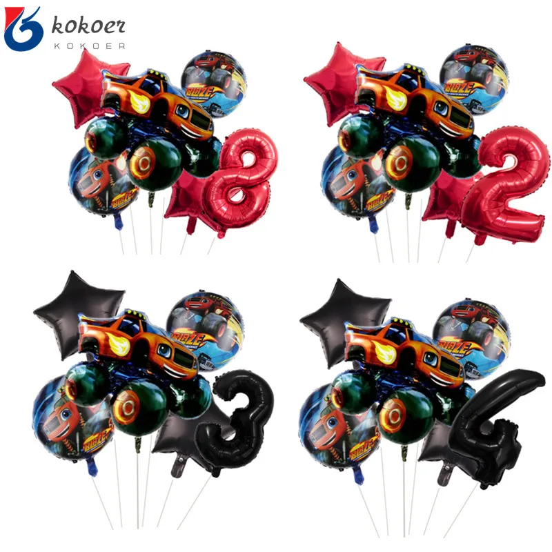 

1set Blaze And The Machines Foil Ballon Happy Birthday Party Decoration Ball Boy Gift Tank Bus Fire Car Holiday Balloons
