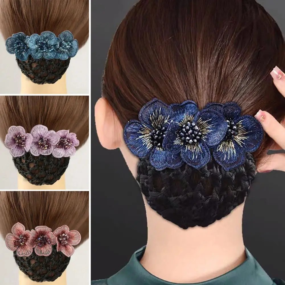 

Nurse Hair Snood Flower Decor Fishnet Hollow Out Anti-slip Elastic Hair Decoration OL Style Airline Stewardess Waitress Hair Sno