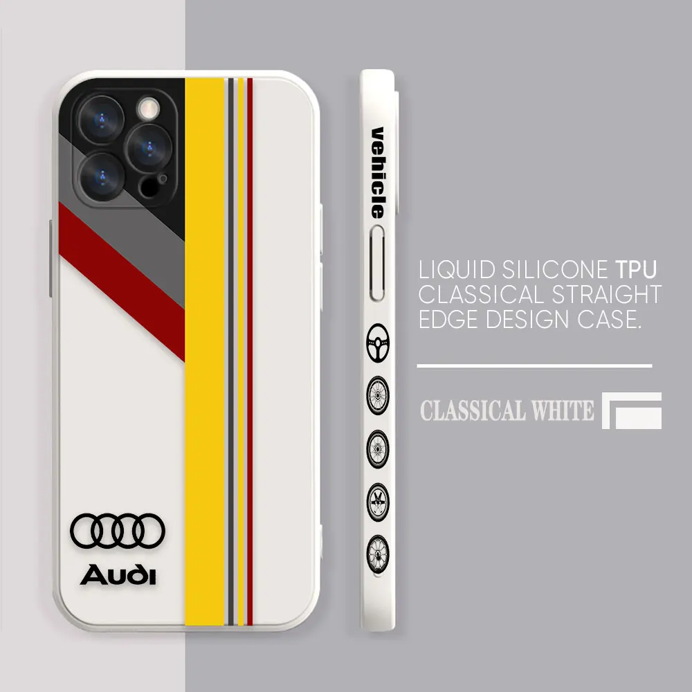 Case For Apple iPhone 14 13 12 11 Pro XS Max Mini X XR SE 7 8 6 6S Plus Case Cover Funda Cqoue Shell Capa Luxury Car A-Audi LOGO