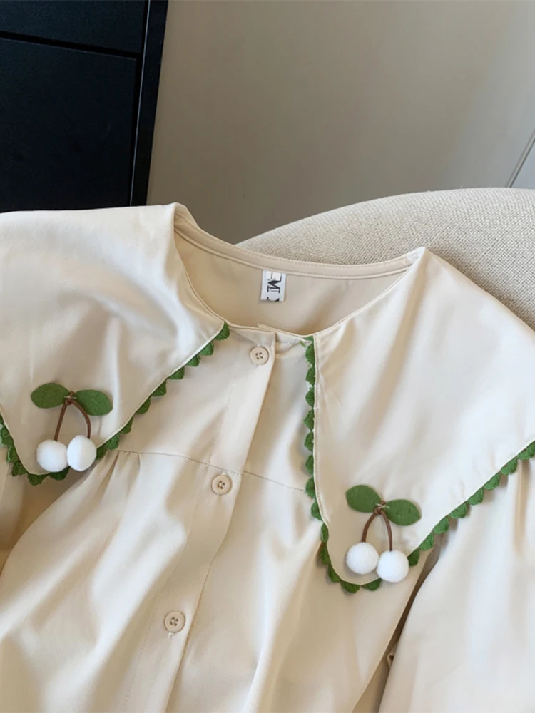 Женская винтажная рубашка оверсайз с длинным рукавом и воротником Питер Пэн Cutecore