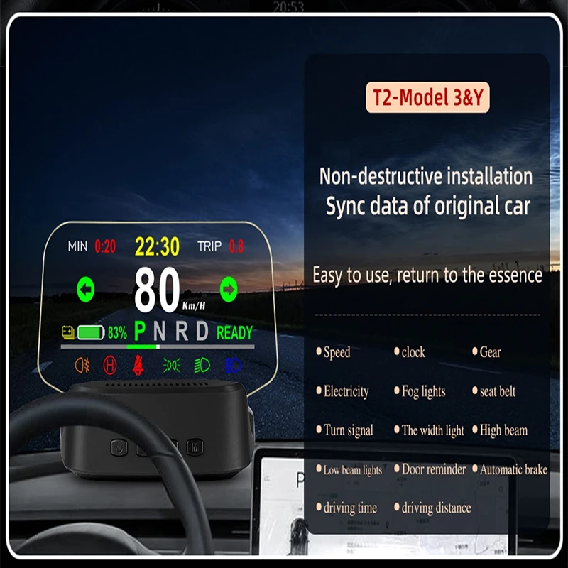 

HUD Head Up Display Mirror Navigation Diagnostic Tools Indicator Light Clock Vehicle Speed Fog Light For Tesla Model 3 Model Y