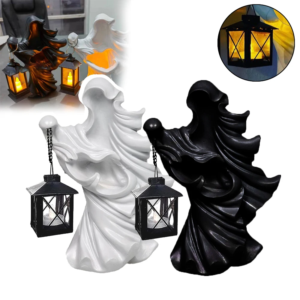 

2021 New Faceless Witch Hell Messenger with Lantern Resin Realistic Statue Sculpture The Ghost Looking for Halloween Scary Decor