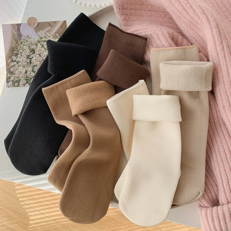 Женские зимние толстые кашемировые пушистые однотонные женские носки