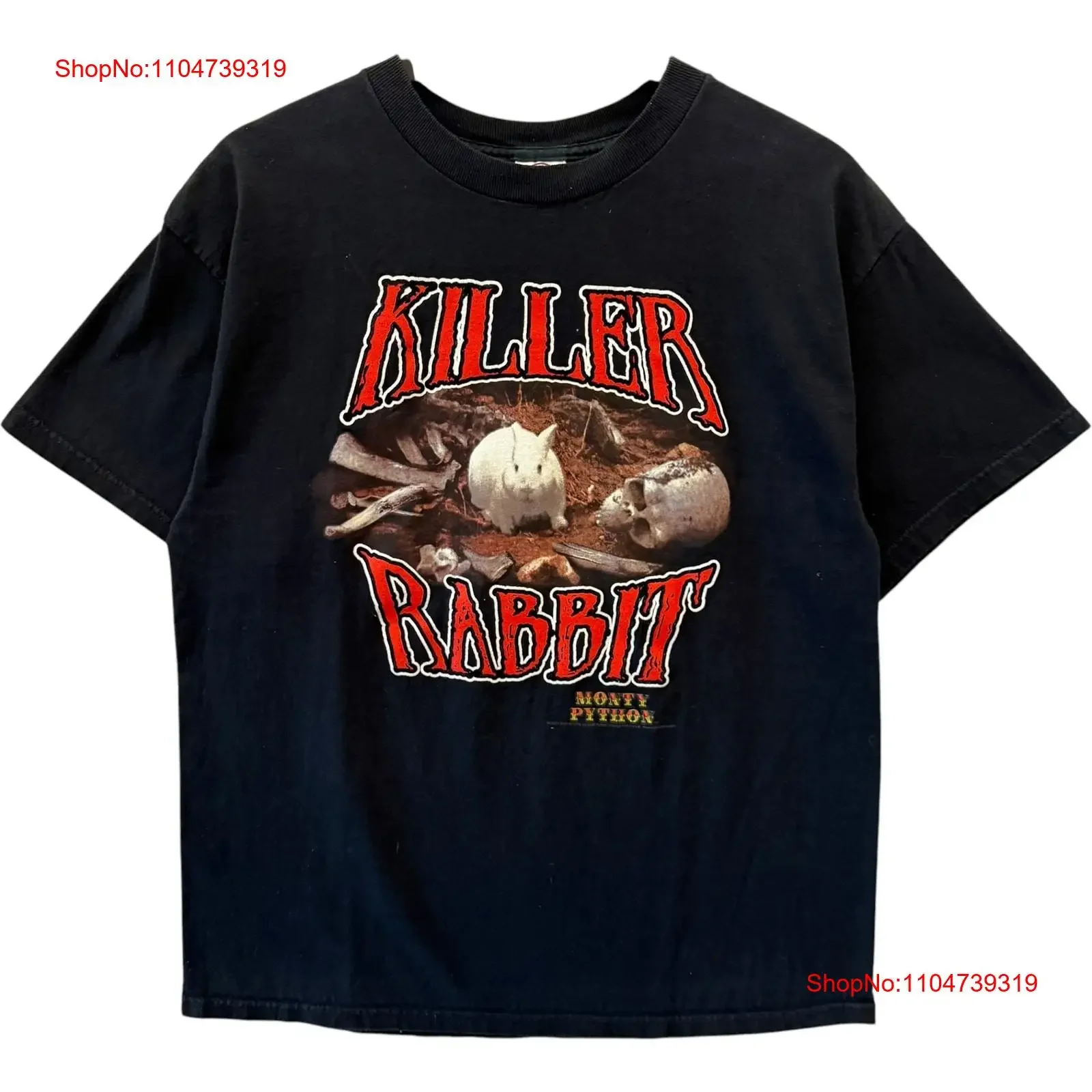 Фото Винтажная черная мужская футболка Monty Python The Holy Grail Killer Rabbit M, винтажная, мягкая, удобная, модная, слегка №1