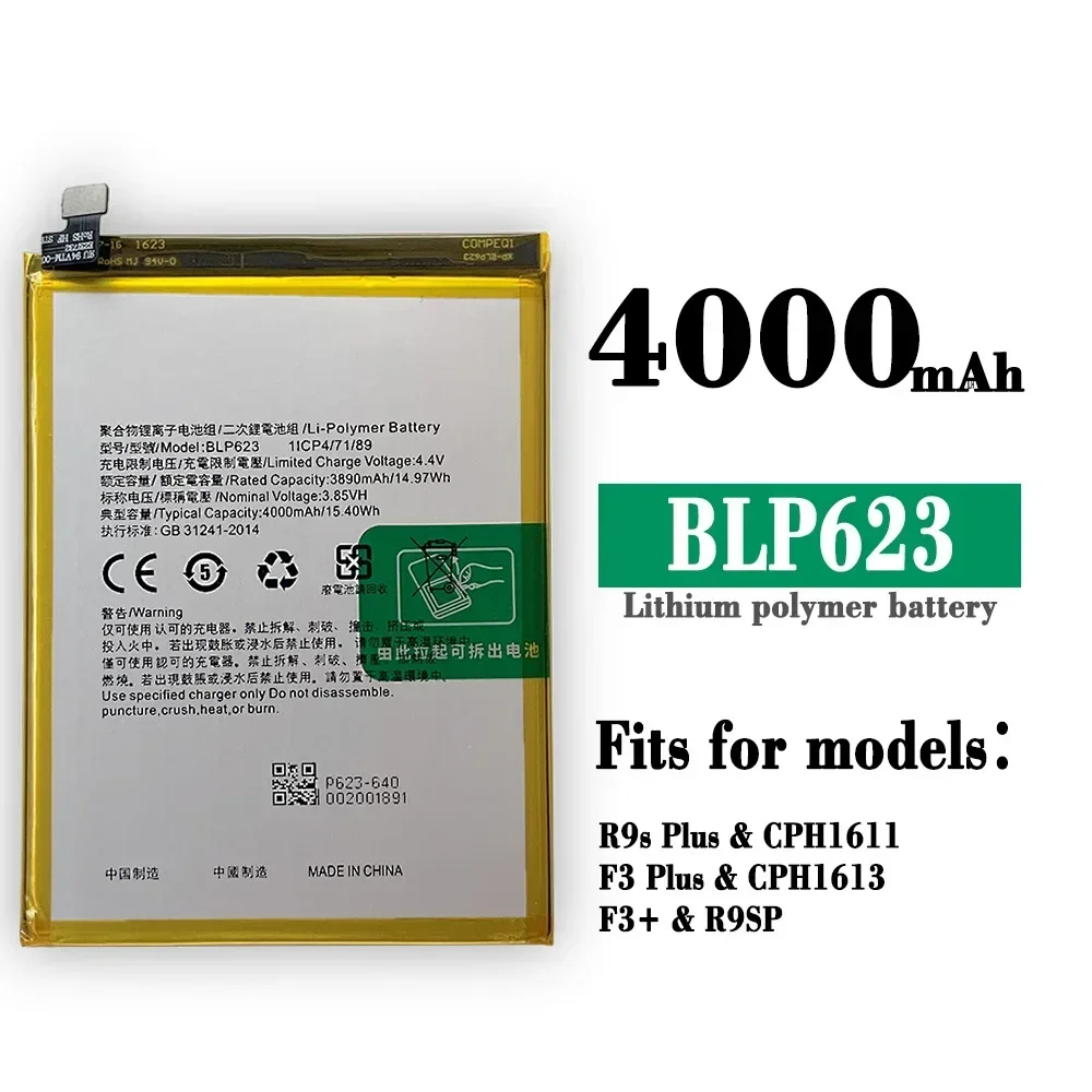 Сменный аккумулятор BLP623 для OPPO R9S Plus BLP-623 F3 + R9SP CPH1611 CPH1613 батарея мобильного
