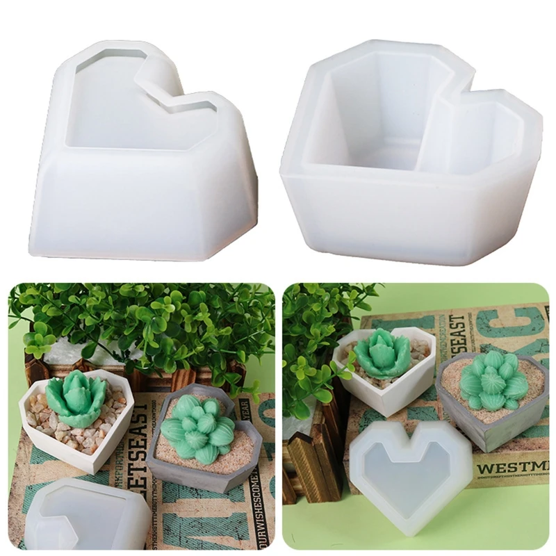 

Geometric Love Succulent Flower Pot Silicone Mold Epoxy Storage Mold Suitable for Diy Crafts Jewelry Container Decor T8DE