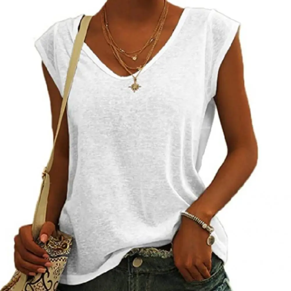 

Terrific Simple V Neck Summer Top Women T-shirt Firm Stitching Soft Fabric
