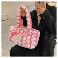 sanrio shoulder bag hello kitty handbag for women autumn cute winter sweet lolita girl casual plush large capacity messenger bag