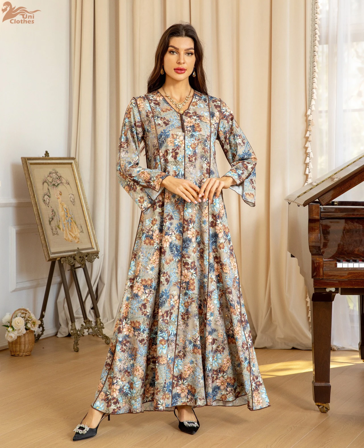 Uni Арабские мусульманские женщины с принтом Длинные платья Джалабия