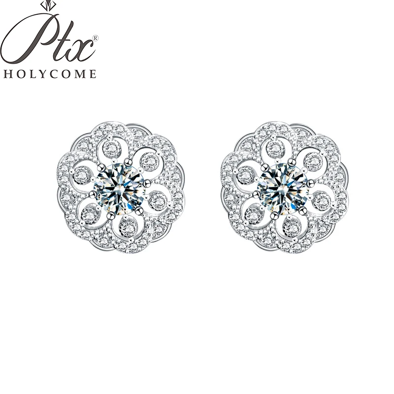 

PTX Holycome Round Cut 1.0CT Moissanite Diamond Test Passed 925 Silver D Color Moissanite Earrings Jewelry Girlfriend Gift