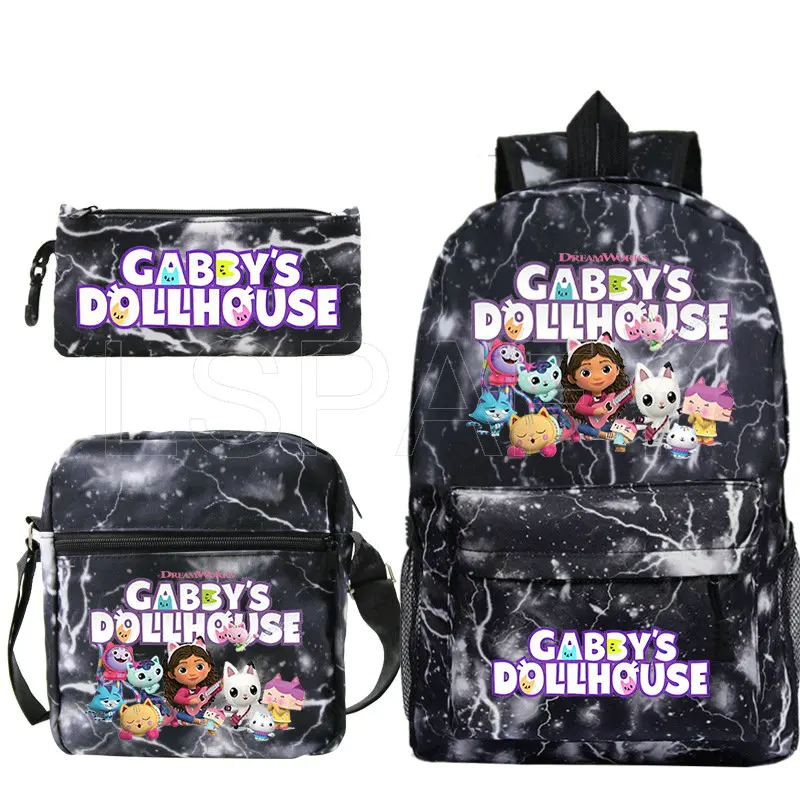 Фото Модный рюкзак Gabby Dollhouse 3 шт./компл., школьные ранцы для студентов, сумка на плечо для девочек и мальчиков, детская дорожная сумка, рюкзак №4