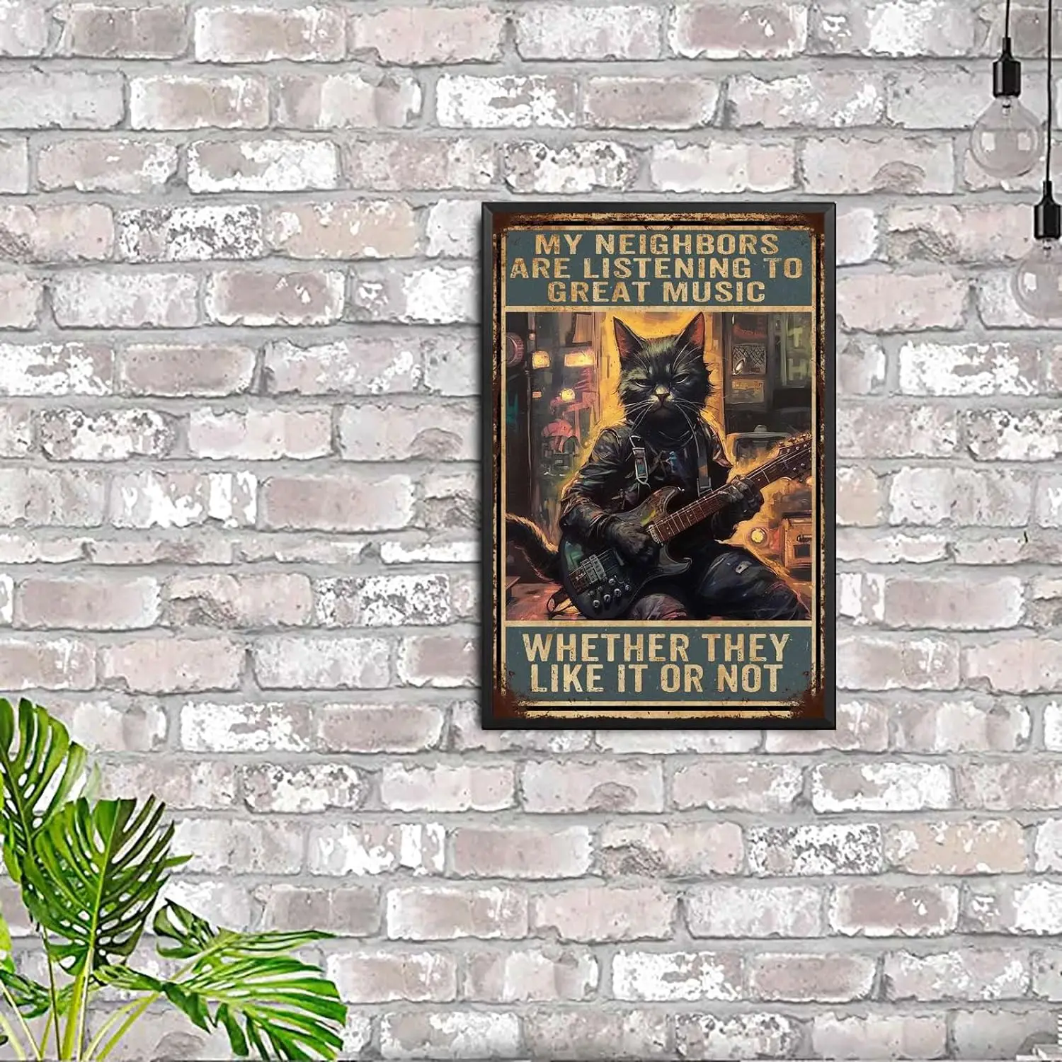 Металлическая табличка Funny Cat Guitar