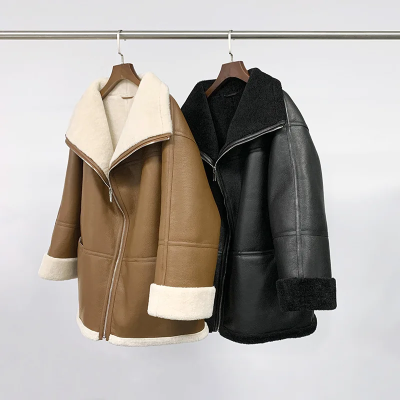 

Women Long Sleeve Warm Zipper Coat 2021 Winter Female Faux Fur Leather Jacket Female Fashion Outwear Tops with Pockets