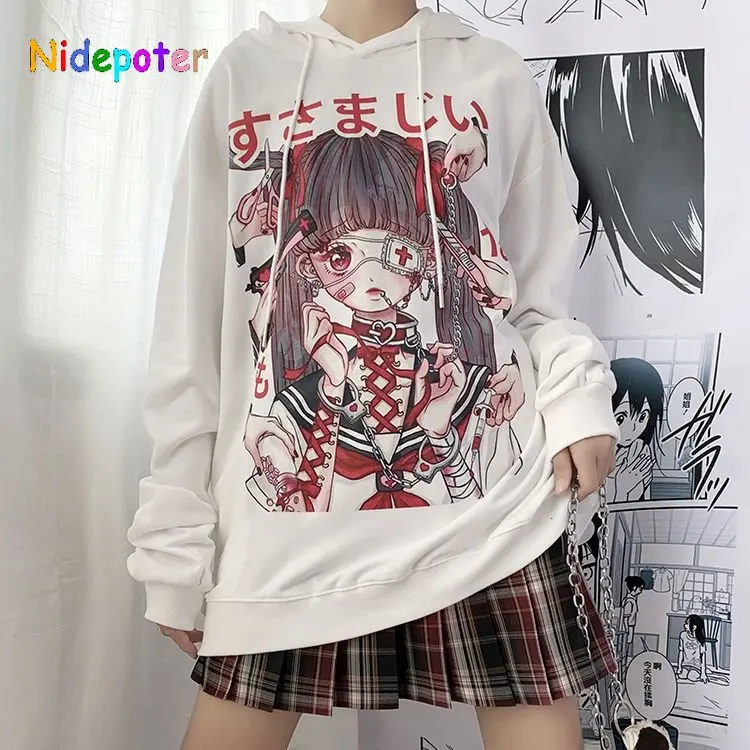 Nidepoter Y2k Womens Japanese Ins Dark Sweet Girl Print JK Sweater Female Loose Top Sweatshirts Hoodies Y2k Clothes 2000s Gothic