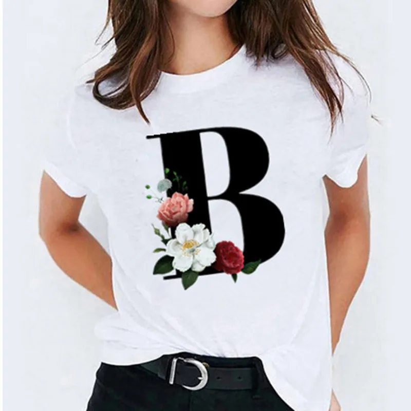 

2021 New Women T-shirts 26 Letter Printed Vogue Harajuku Tops Casual Tee Summer Short Sleeve Female T shirt for Women Clothing