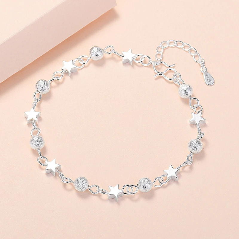 

925 Sterling Silver Small Star Fresh Bracelet Fresh Star Bracelets For Women Personality Round Bead Bracelet Korean Fashion