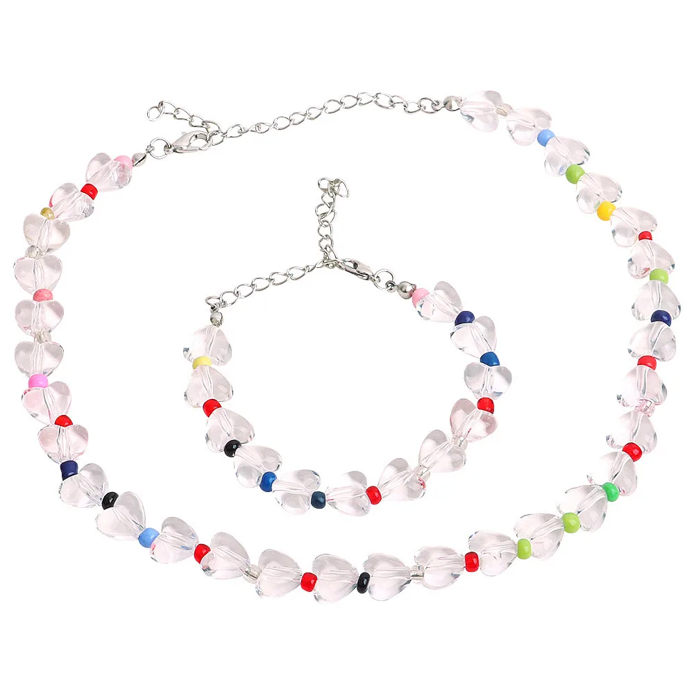 

FishSheep Sweet Transparent Heart Acrylic Beads Choker Necklace Women Fashion Short Chain Necklace Girl Jewelry on The Neck