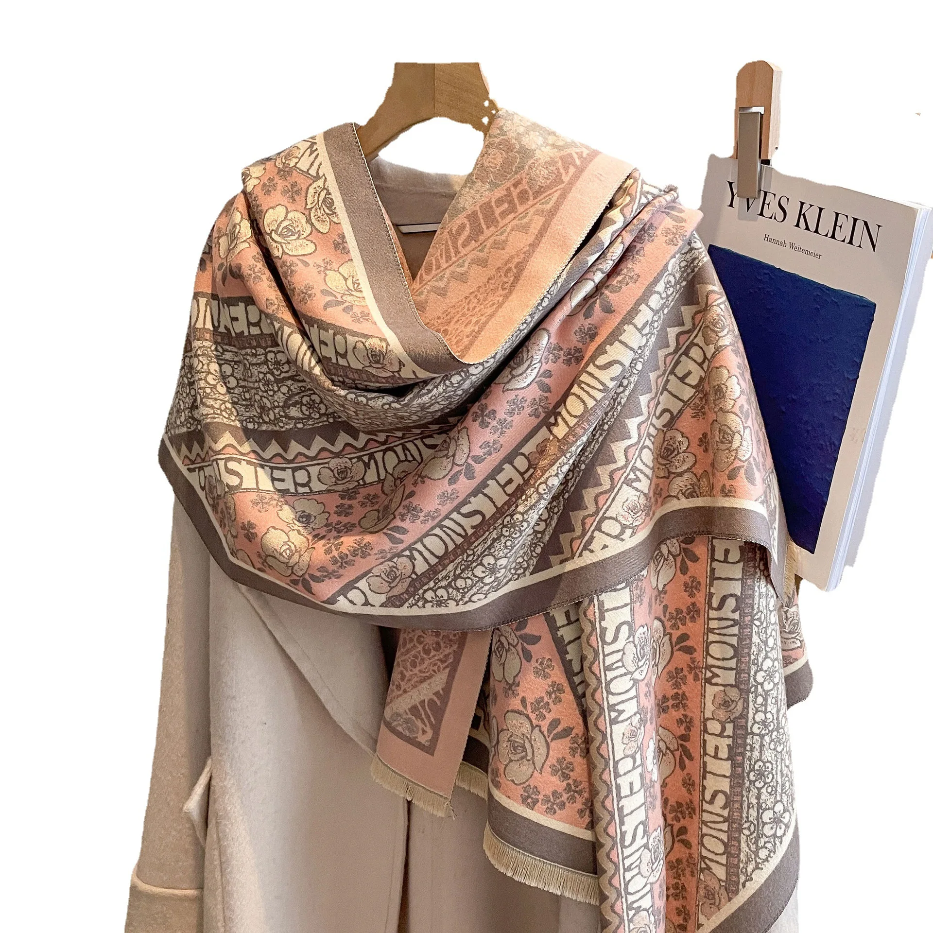 

Зимний теплый кашемировый шарф, женские роскошные брендовые шарфы из пашмины с цветочным принтом, плотная длинная шаль, палантин, хиджаб, шарф
