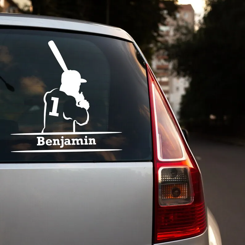 

Baseball Hitter Holding Bat Personalized Decals with Customizable Name - Personalized Cars Window Wall Mural Baseball Stickers