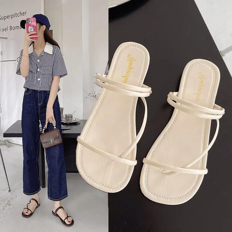 

Summer Slippers Women's New Flat Retro Round Head Two Wear Beach Sandals