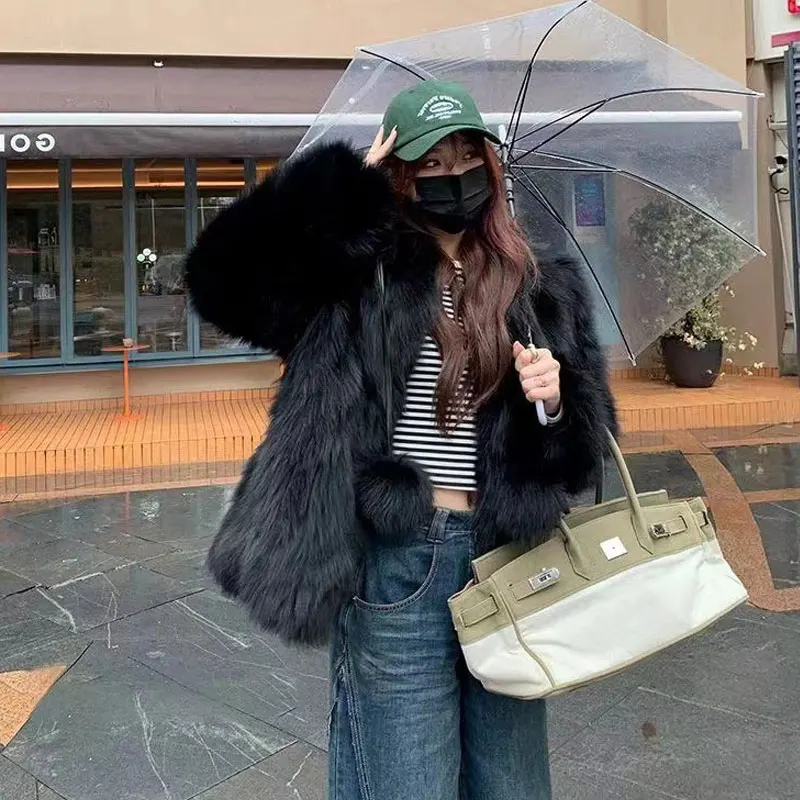 Осеннее Женское пальто из искусственного лисьего меха Модный зимний однотонный