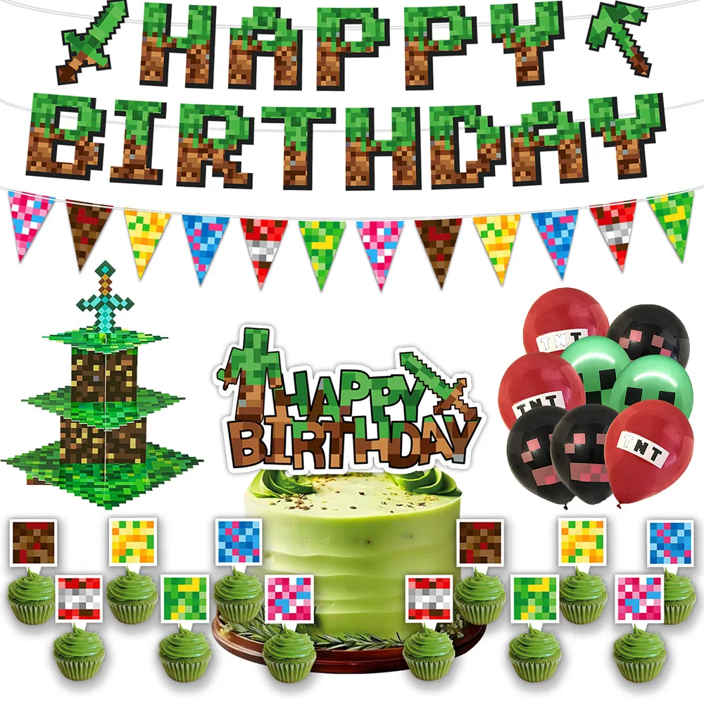 Spelthema Verjaardagsdecoratie Cadeauzakjes Ballonnen Banners Taarttopper Groen Grasland Babyshower Kinderen Jongen Gunst Feestartikelen