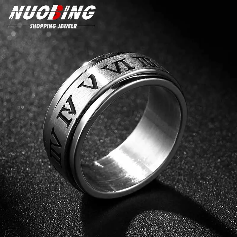 

8MM Classic Fashion Vintage Roman numerals Stainless Steel Rotation Relieve Anxiety Men's Ring Party Commemorative Jewelry Gift