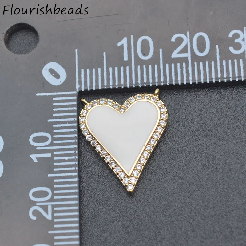 10pcs/lot Good Quality Anti Fading Gold Plated CZ Pave Black White Enamel Heart Charm Connectors for Jewelry Necklace Bracelet