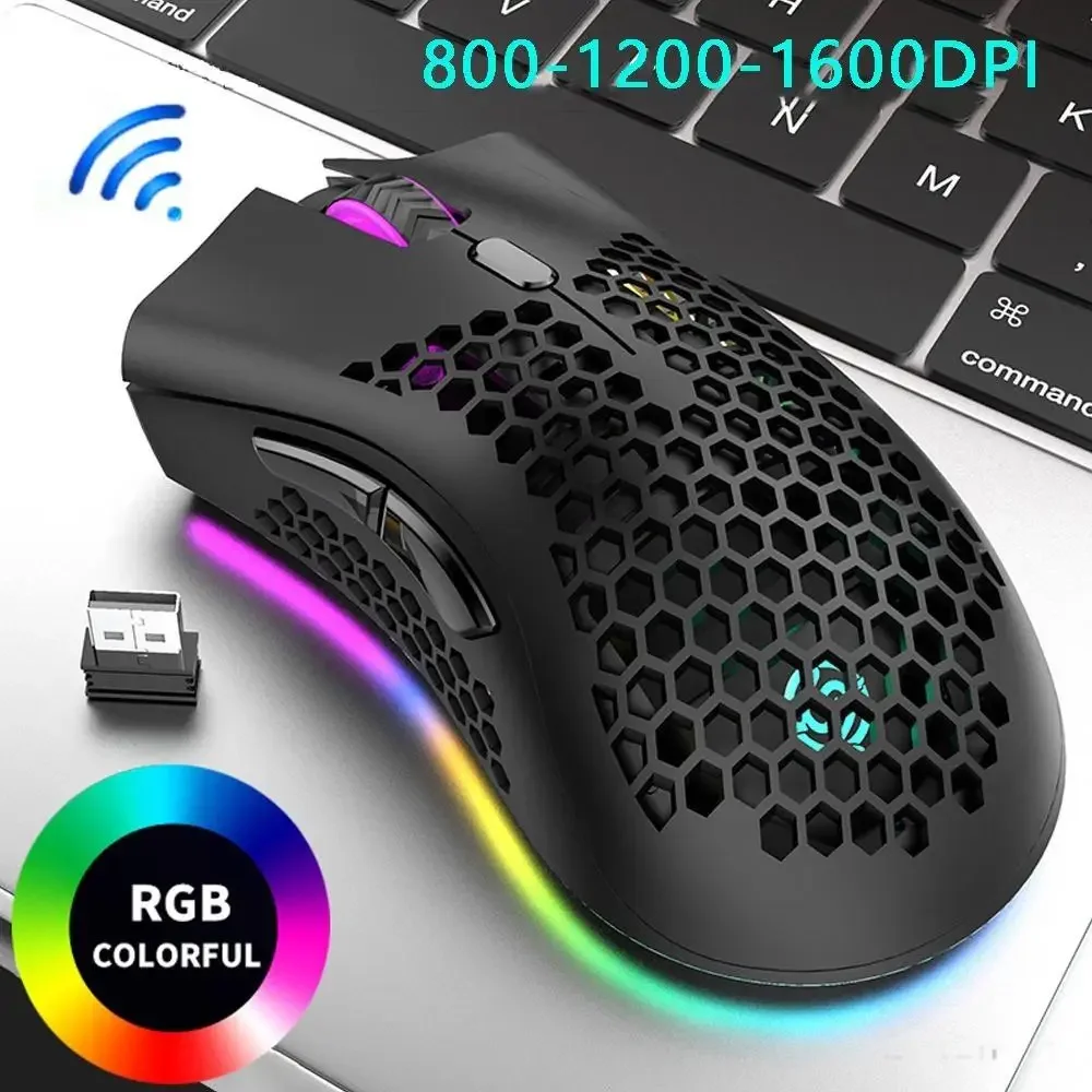 Беспроводная мышь 2 4G легкая игровая с сотовым дизайном RGB Подсветкой