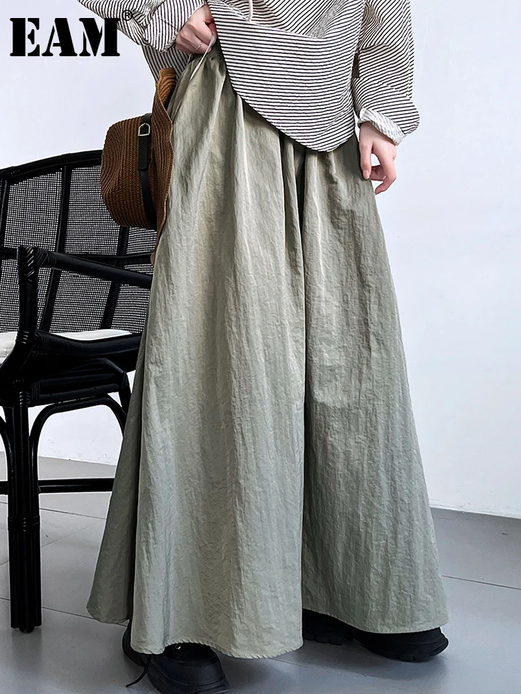 

[EAM] High Elastic Waist Green Brief Elegant Long A-line Half-body Skirt Women Fashion Tide New Spring Autumn 2023 1DH0295