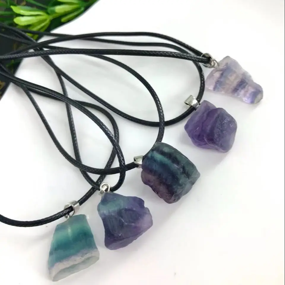 

20pcs Natural Irregular Fluorite Rough Stone Necklaces Healing Crystal Gemstone Pendant Necklace Women Jewelry