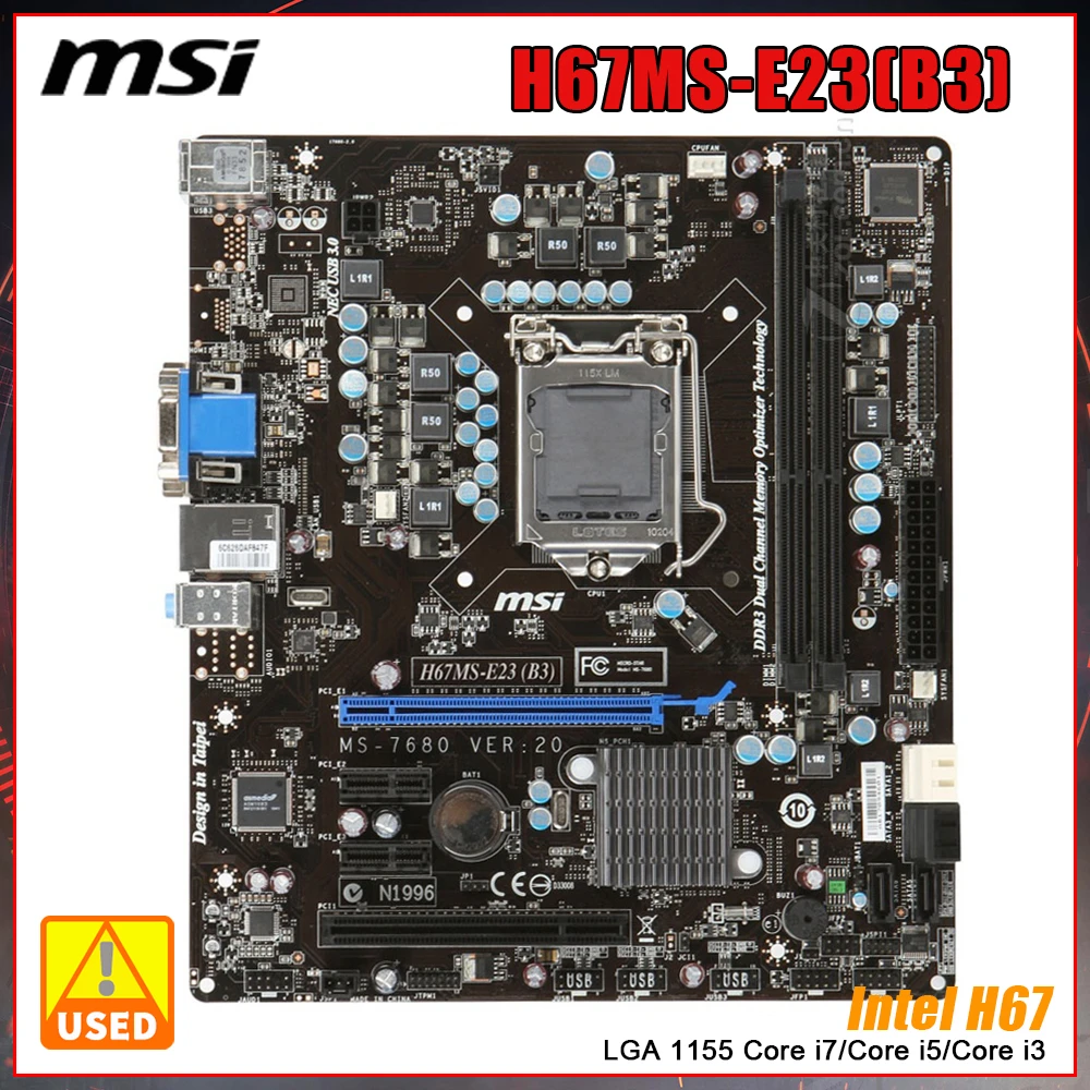

MSI H67MS-E23(B3) Motherboard adopts Intel H67 Chipset LGA 1155 CPU Socket Supports Intel Sandy Bridge Core i7/Core i5/Core i3