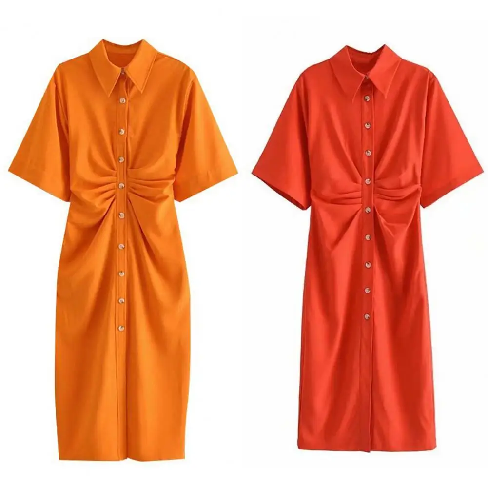 

Shirt Dress Women Summer Sexy Fashion Button-up Draped Midi Shirt Dress Vintage Short Sleeve Side Zipper Female Dresses Vestidos