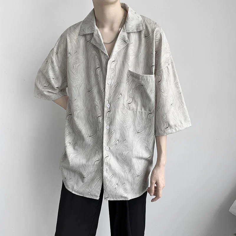 Summer Short Sleeve Shirts Men Fashion Society Mens Dress Shirts Korean Loose Pocket Print Shirts Mens Hawaiian Shirts M-2XL