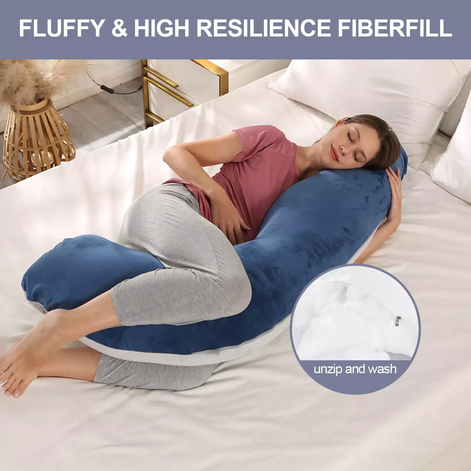 

Pregnancy Pillows for Side Sleeping J Shaped Maternity Body Pillow for Pregnancy Soft Pregnancy Pillow W/ Jersey or Velvet Cover