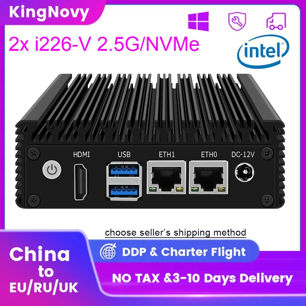 Kingnovy X86 Industrial Soft Router J4125 N4000 Quad Core Fanless Mini PC 2x i226-V 2.5G Nics Firewall Computer PC NVMe 2xUSB3.0