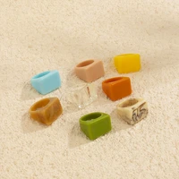 new simple colorful acrylic resin geometric square wide ring set korean fashion geometric aesthetic jewelry for women 2022 trend