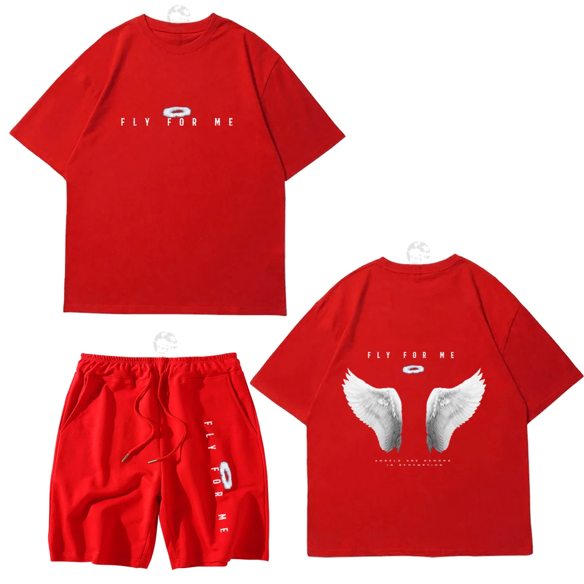 Angel Wings Personalized Print 2023 Summer Sell Like Hot Cakes Men's Sports Cotton Tshirt Suit New Street Fashion Two-Piece Suit