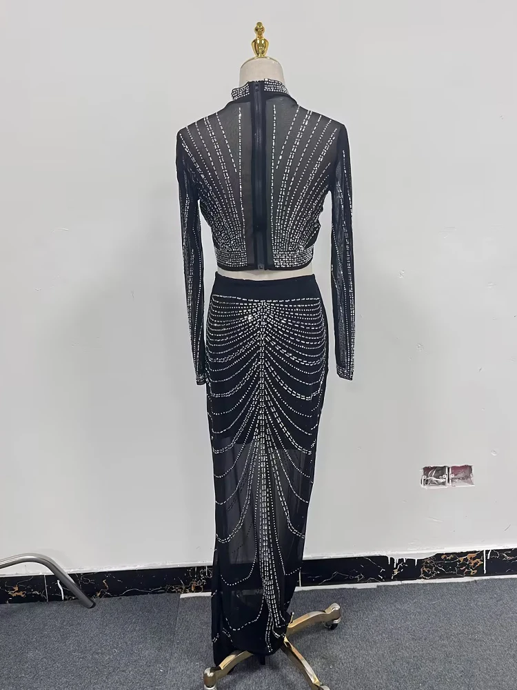 TWOTWINSTYLE Новый лоскутный комплект из двух предметов с бриллиантами для женщин топ