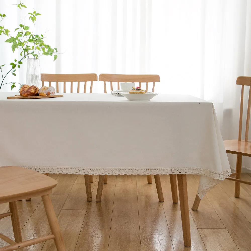 

Plain Cotton Linen Tablecloth White Dustproof Coffee Table Cover Ramadan Tablecloth Home Kitchen Decoration Oil-proof Table Mat