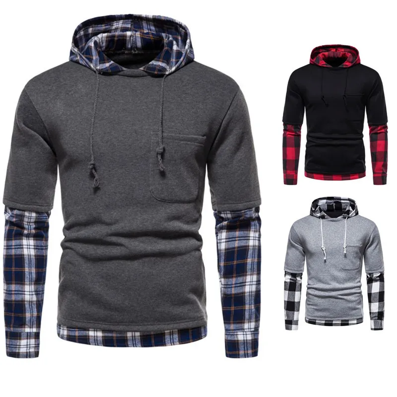 

2022 New Fashionable and Handsome Men's Sweater, Contrast Color Plaid Stitching Sweater, Sports and Leisure Hoodie Jacket